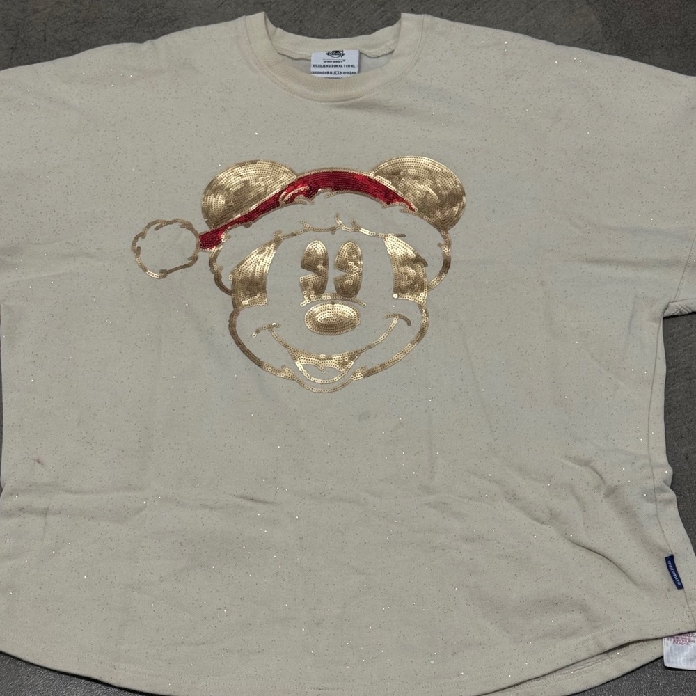 Disney Spirit Jersey Disneyland Resort Christmas Mickey Mouse Sequin Cream XL